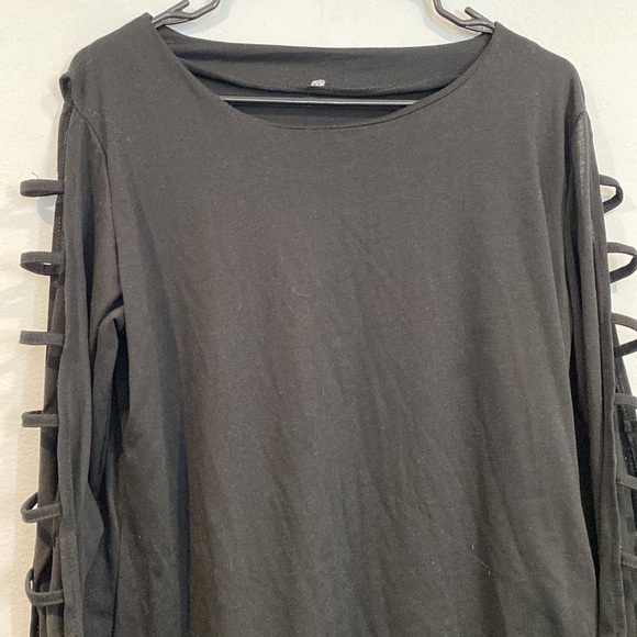 Black Unbranded Long Sleeve Blouse With Open Striped Sleeves-Size Extra Large XL - Picture 2 of 5